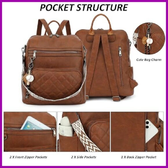 Large Leather Convertible Backpack Purse for Women Travel Work Handbag - Picture 7 of 7